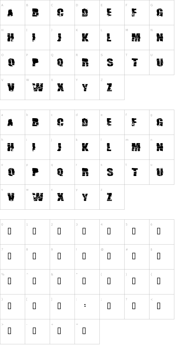 Character Map Broken74 Font
