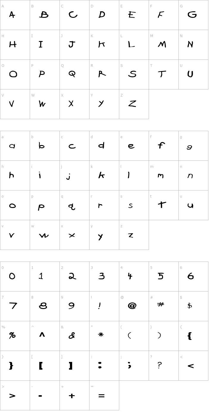 Character Map BrokenArrowDrive Regular ttext Font