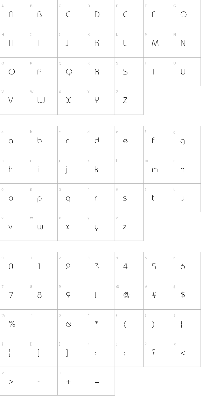 Character Map Brookhouse Light Font