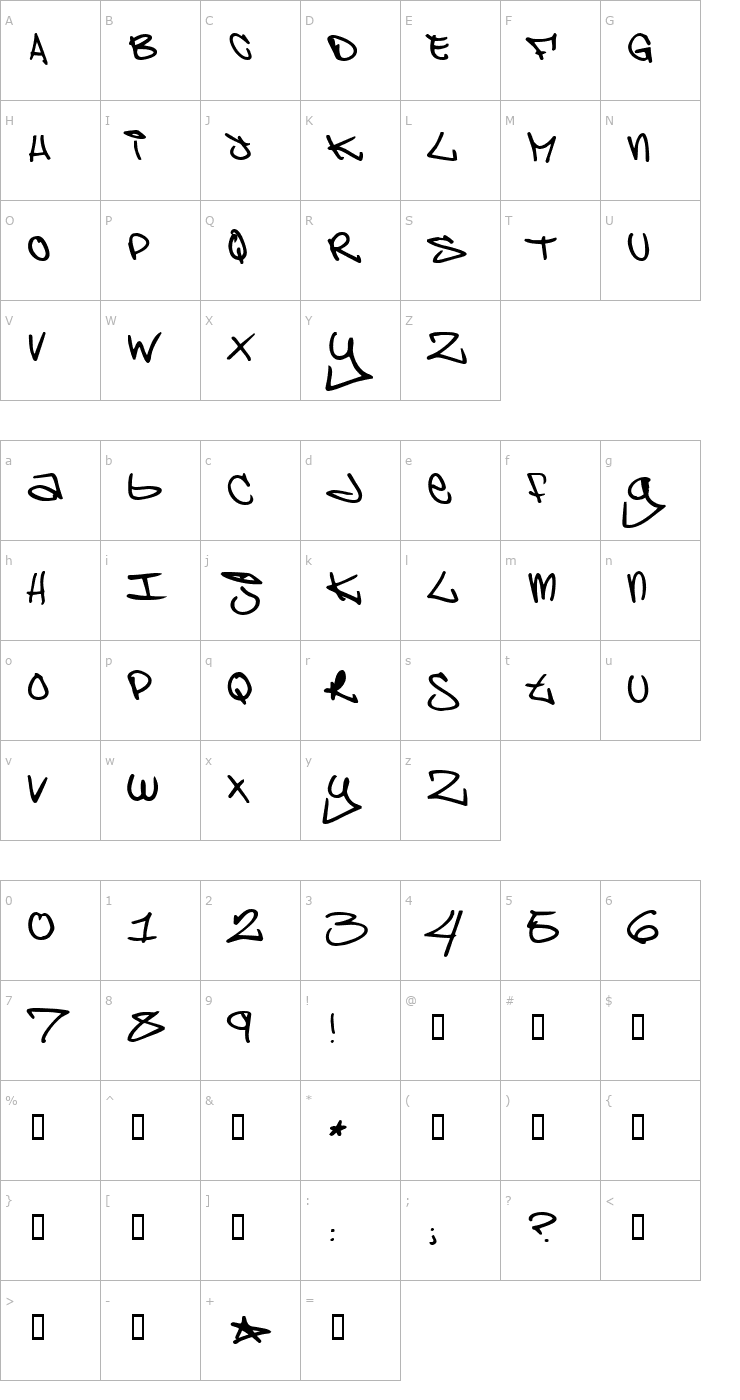 Character Map Brooklyn Kid Font