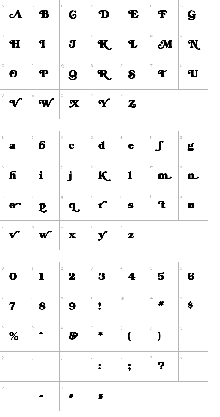 Character Map BrookmanSwash Font