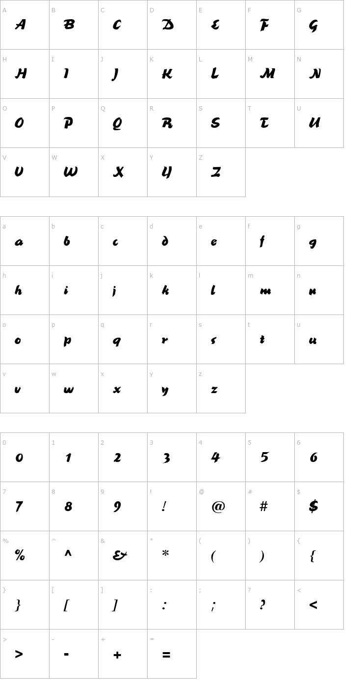 Character Map Brookscript Regular Font