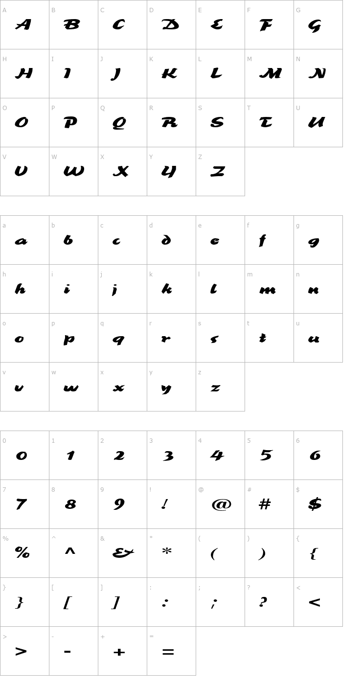 Character Map BrookscriptWide Font