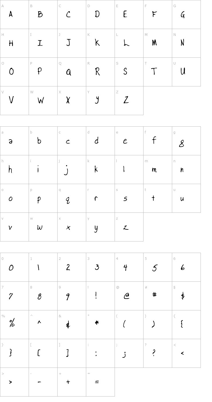 Character Map BrooksHand Regular Font