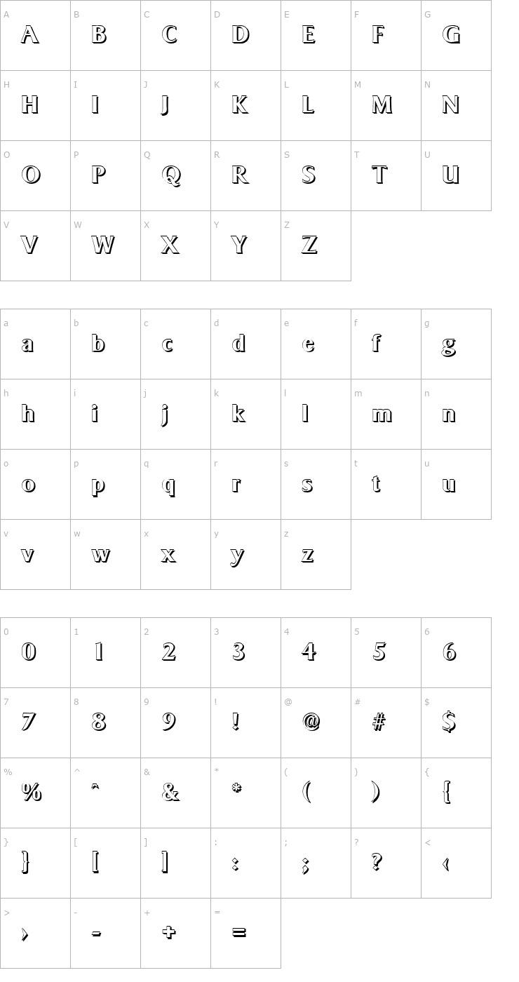 Character Map BruceBeckerShadow-Bold Font