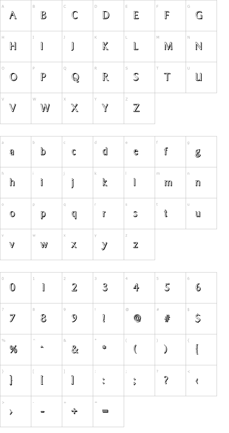 Character Map BruceBeckerShadow-Light-Regular Font