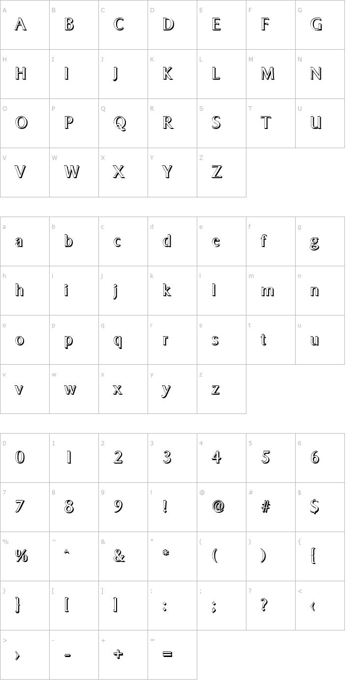 Character Map BruceBeckerShadow-Regular Font