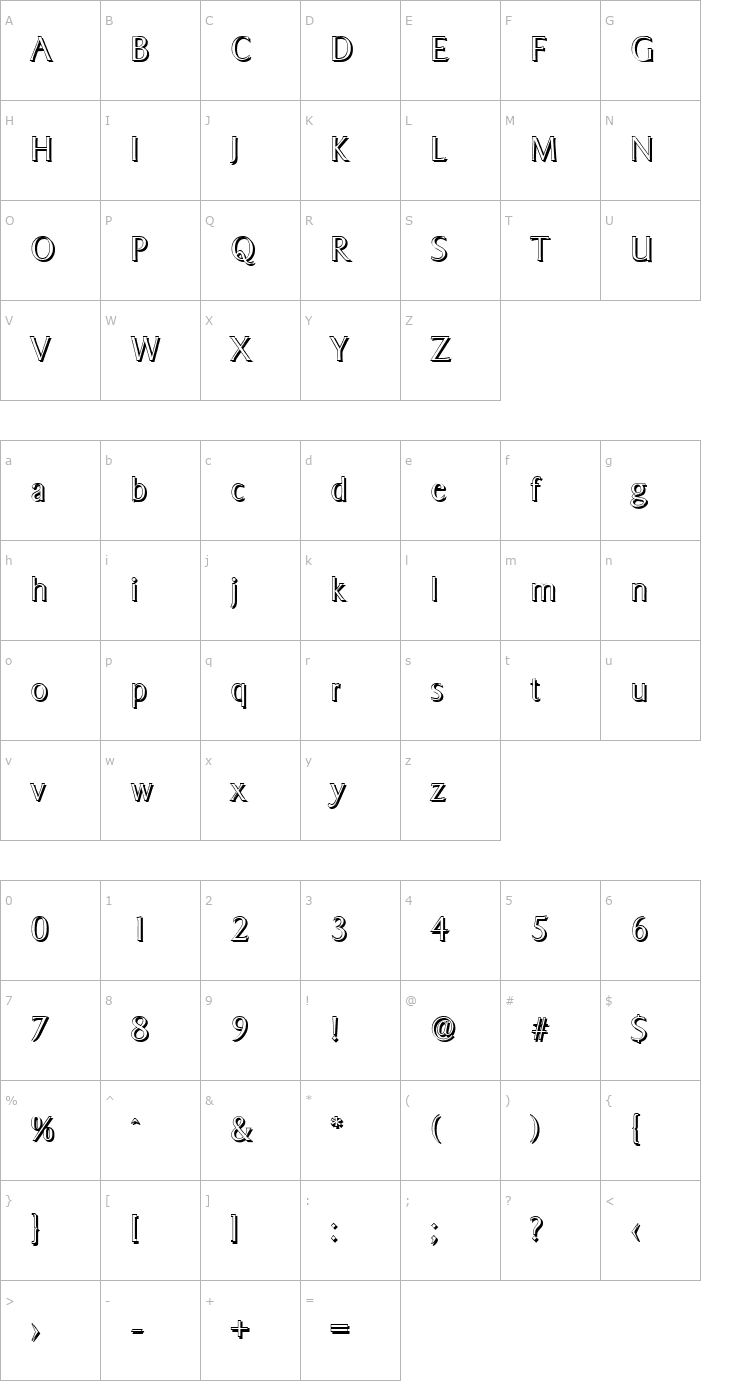 Character Map BruceBeckerShadow-Xlight-Regular Font