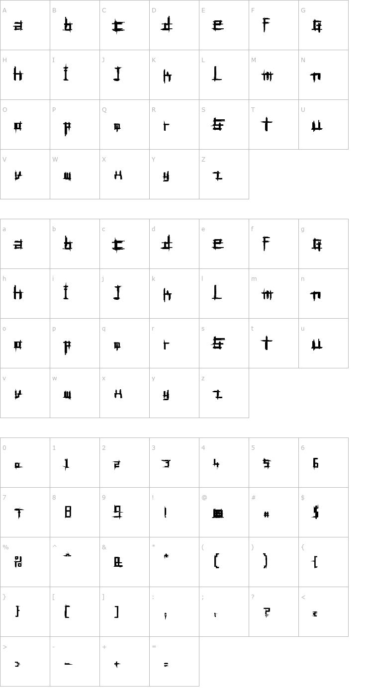 Character Map Bruised Fifty Font