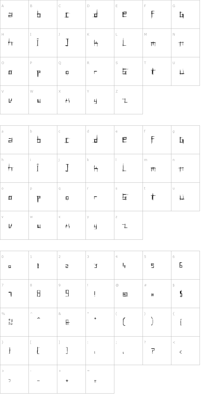 Character Map Bruised Five Font