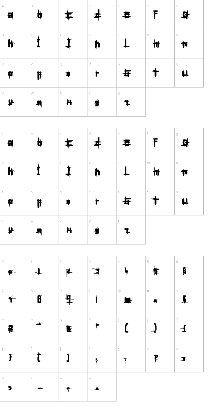 Character Map Bruised Hundred Font