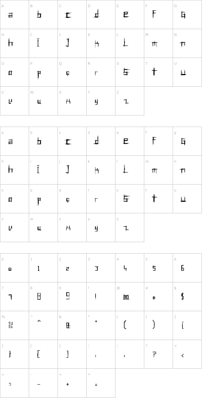 Character Map Bruised Ten Font