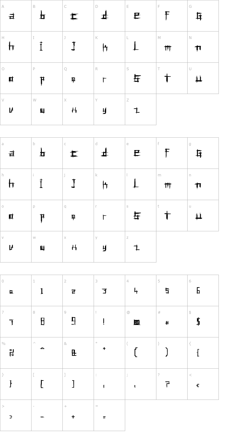 Character Map Bruised TwentyFive Font