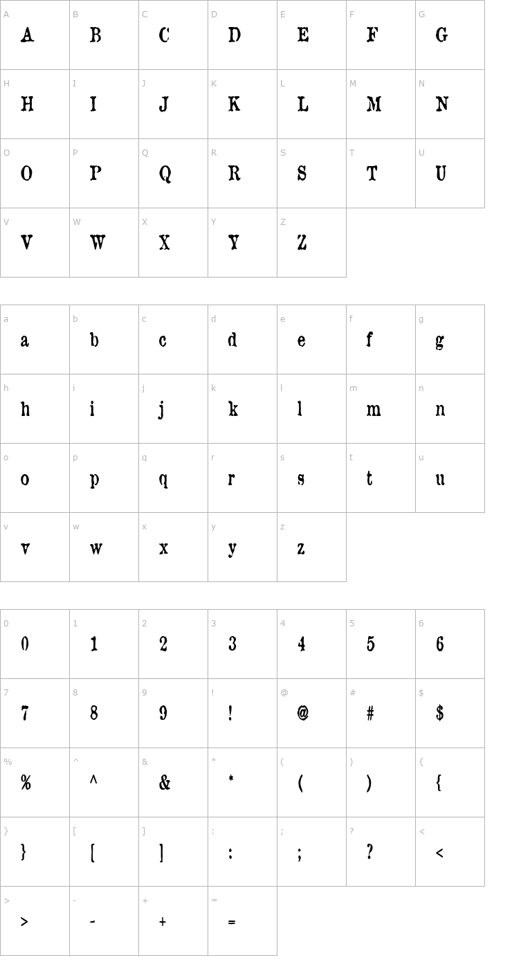 Character Map BrunineCnd Bold Font