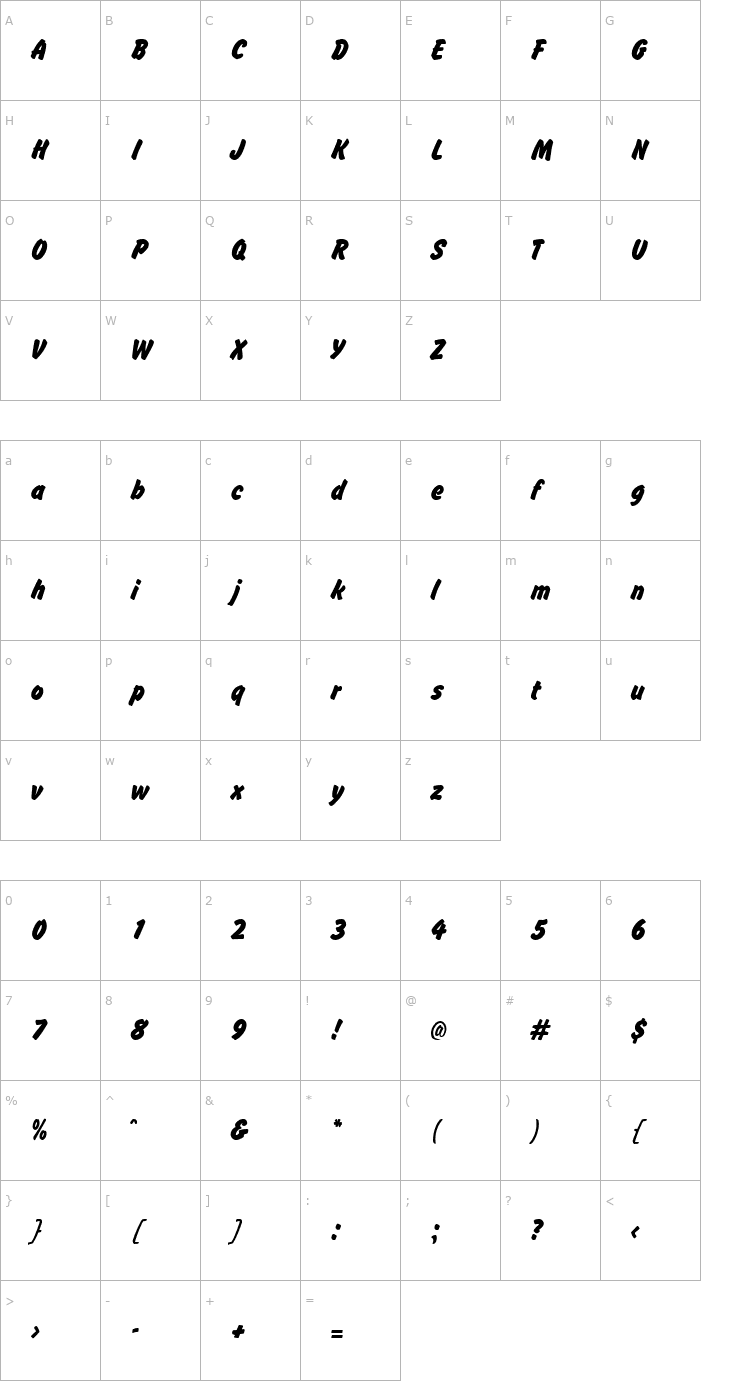 Character Map Brush Hand Regular Font