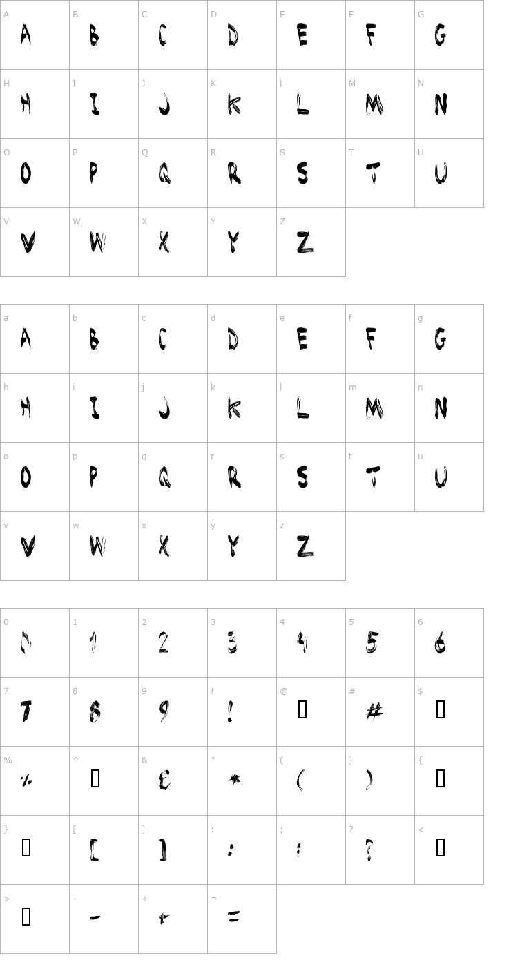 Character Map Brushed Font