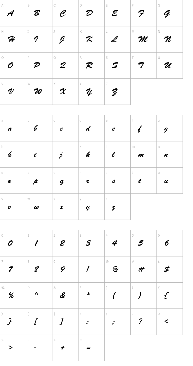 Character Map BrushedScript Font