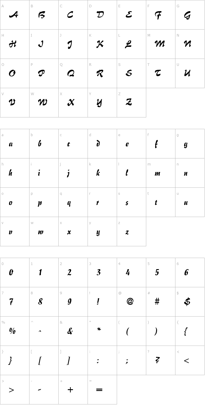 Character Map BrushFlair Font