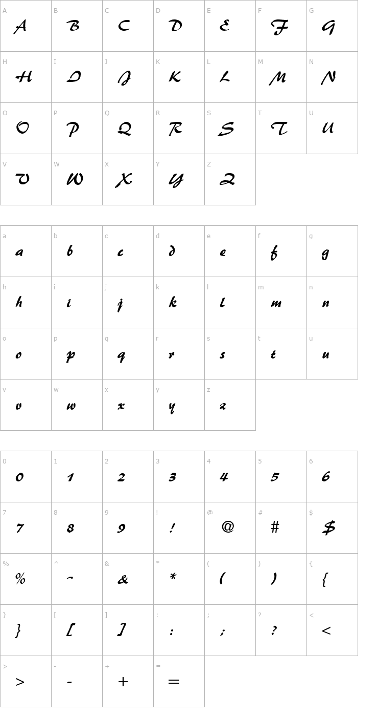 Character Map BrushFlash Regular Font