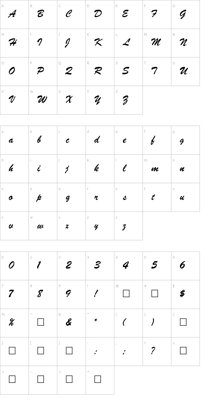 Character Map Brussels Regular Font