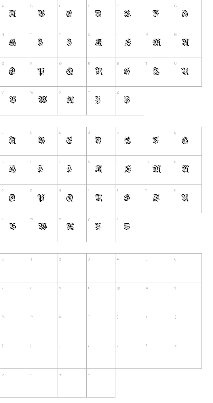 Character Map BrusselsTitlingCaps Font