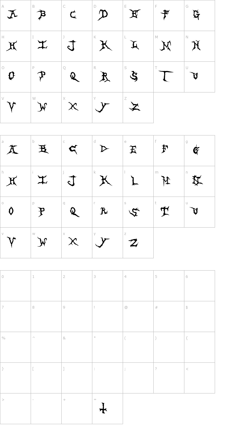 Character Map Brutal Tooth Font