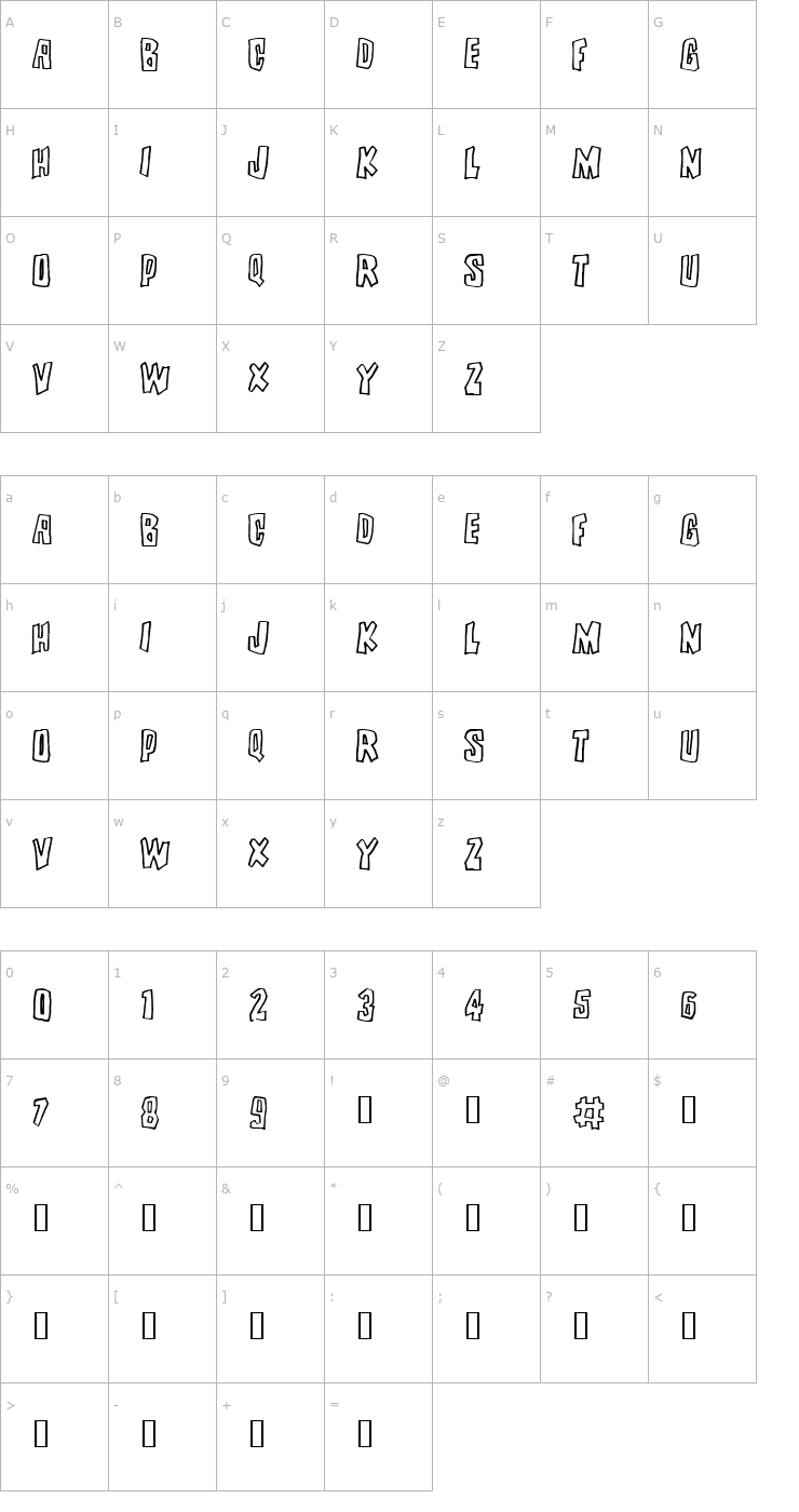 Character Map Brutality Font