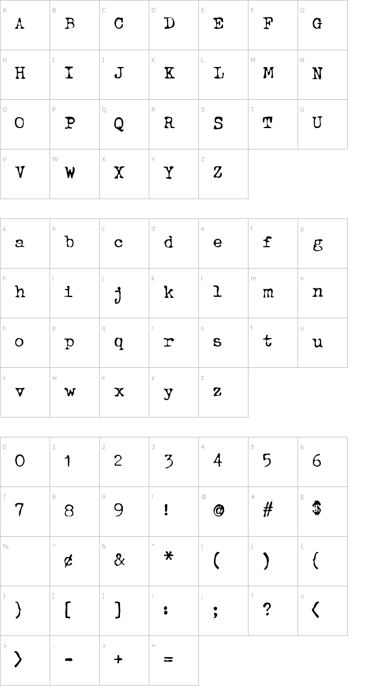 Character Map Btd BeezWax Font