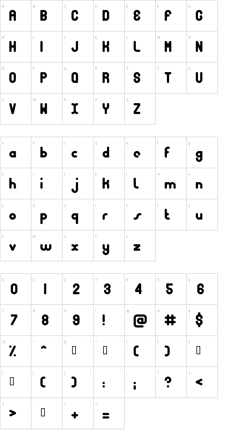 Character Map Bubble Club Bold Font