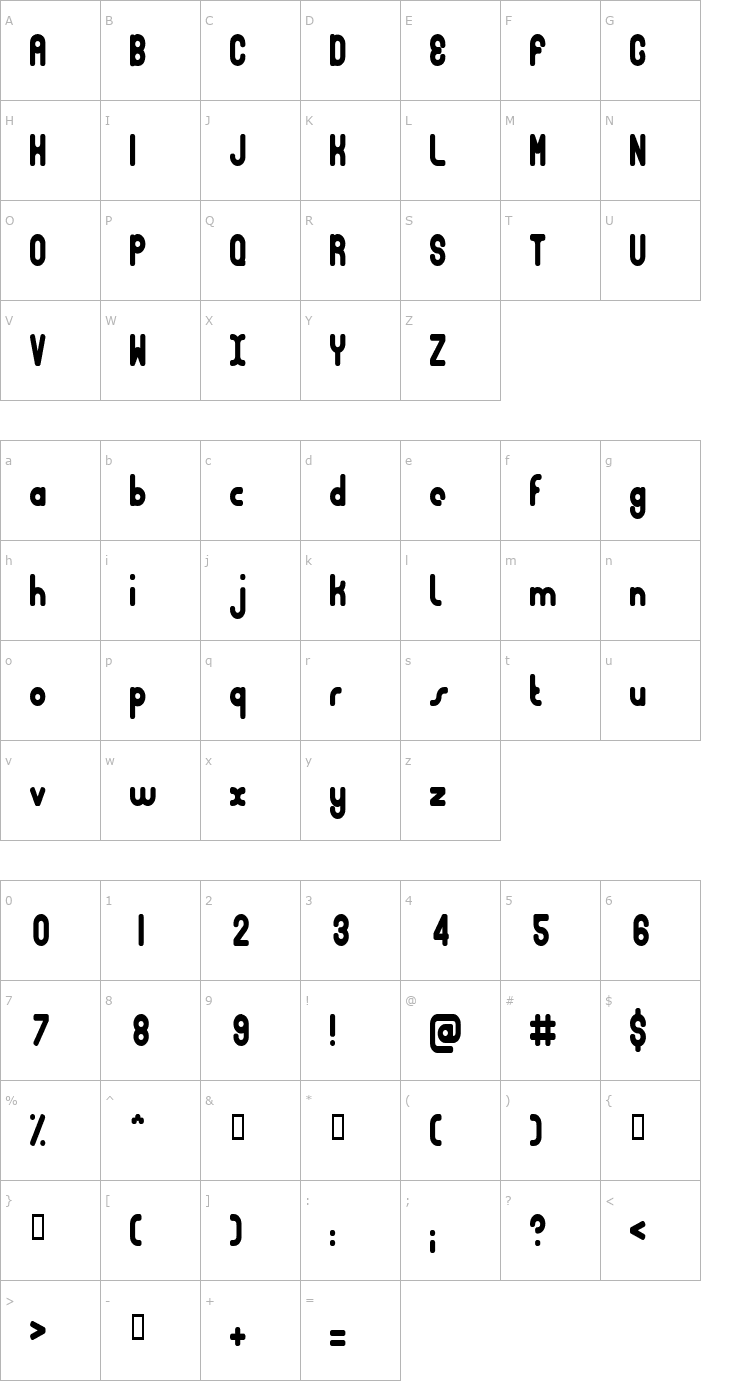 Character Map Bubble Club Condensed Font