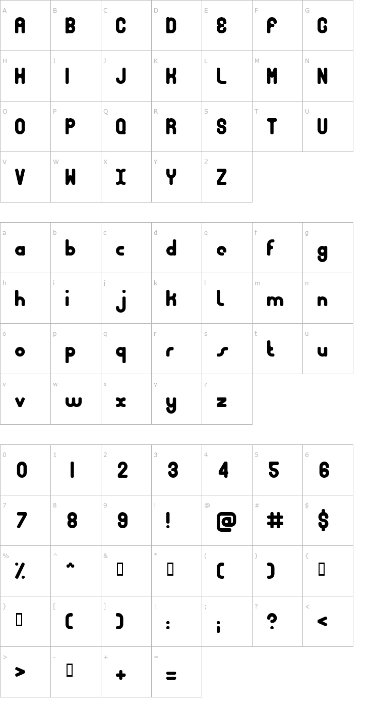 Character Map Bubble Club Font