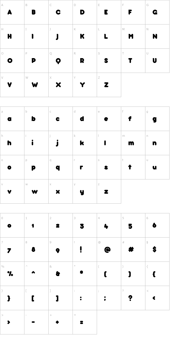 Character Map Bubbleboddy Font