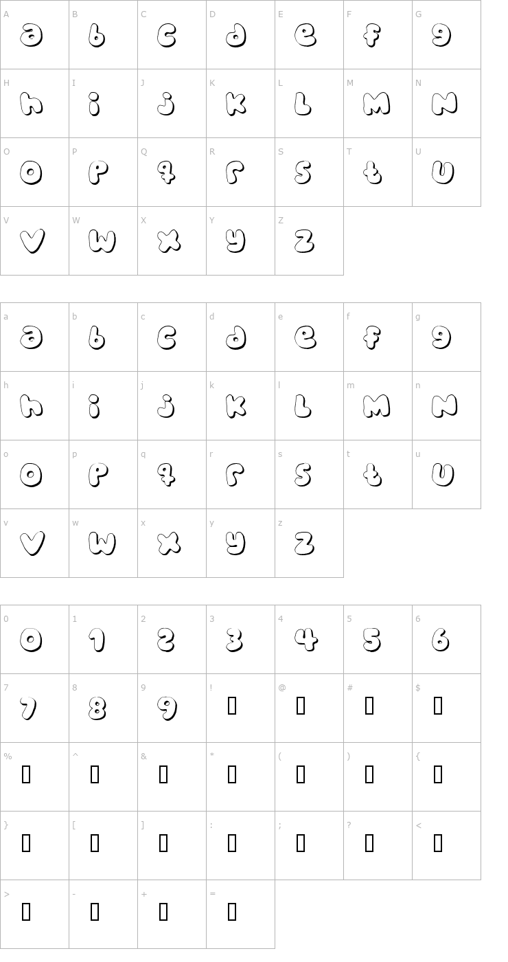 Character Map bubblegums Font