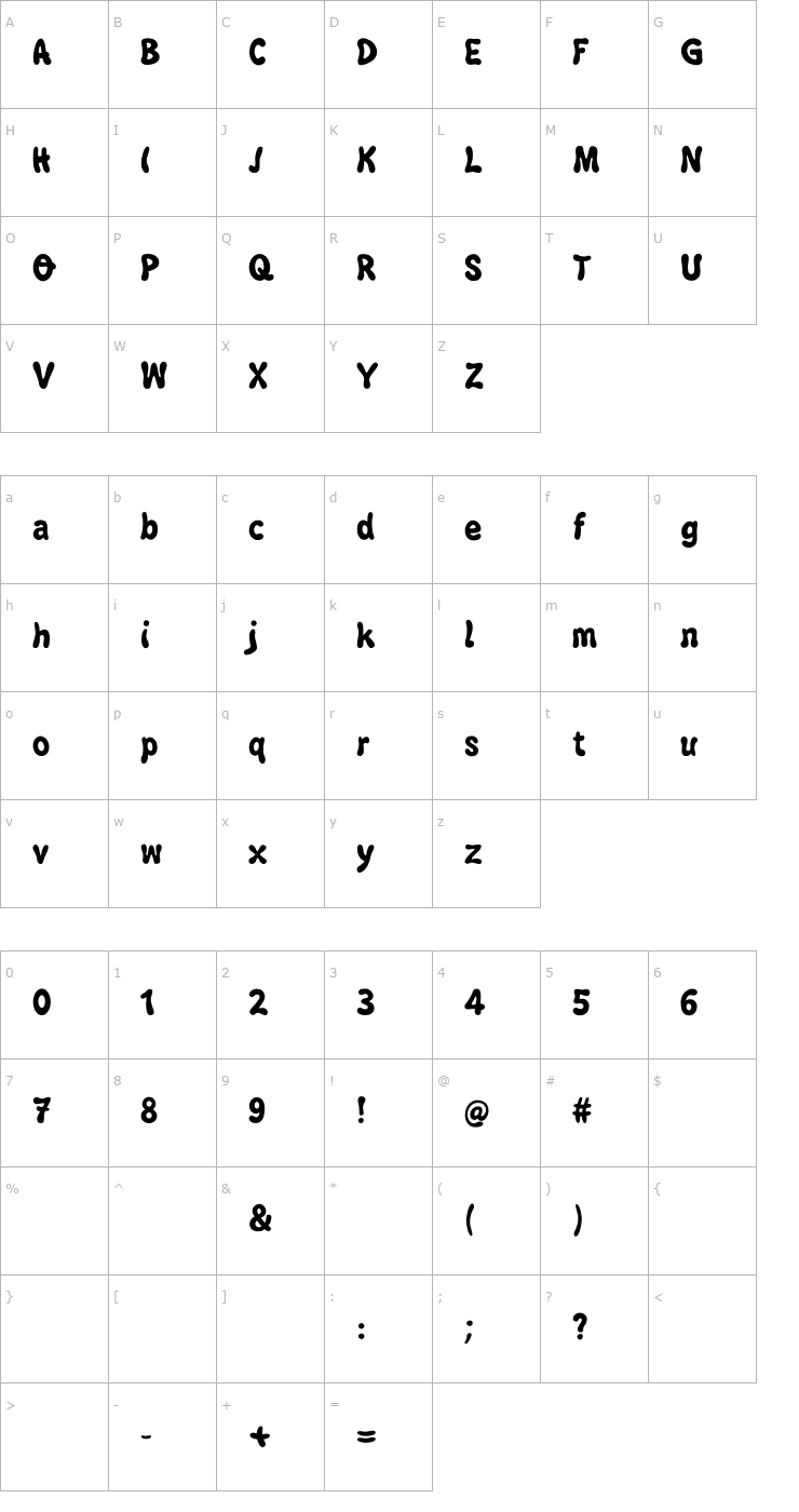 Character Map Bubblegun Font