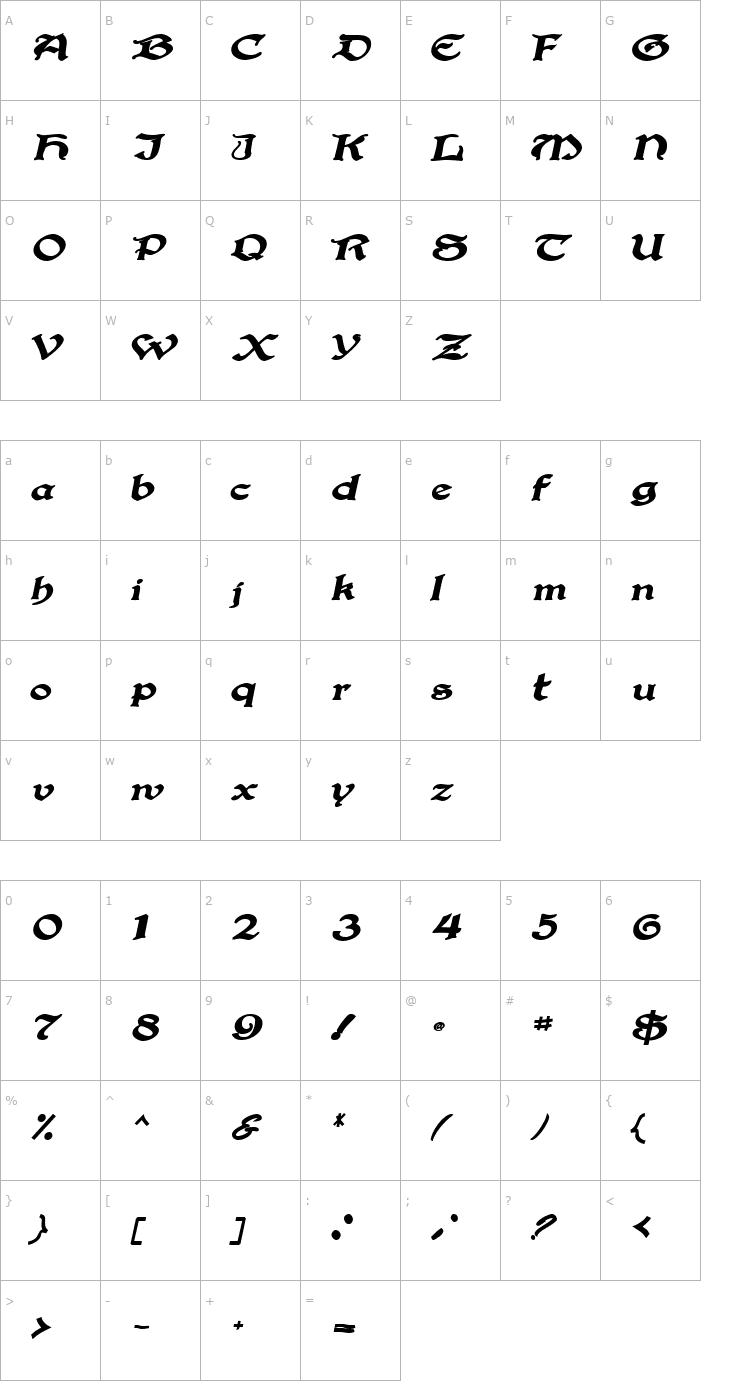 Character Map BucaneerSSK BoldItalic Font