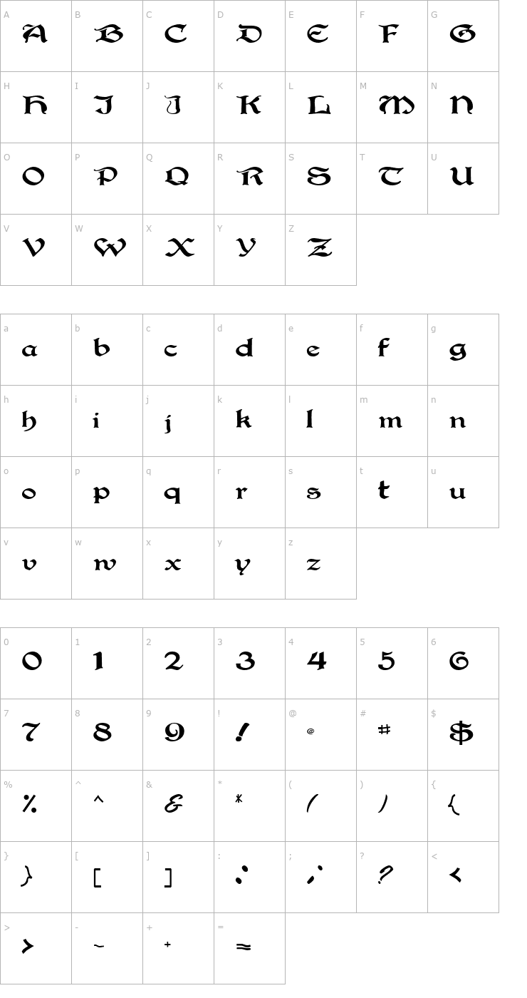 Character Map BucaneerSSK Font