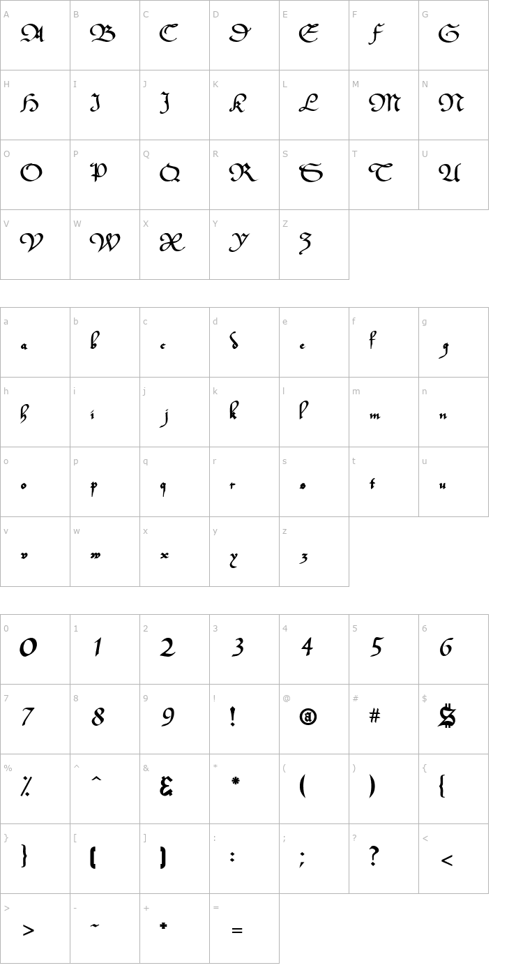 Character Map BucheSSK Bold Font