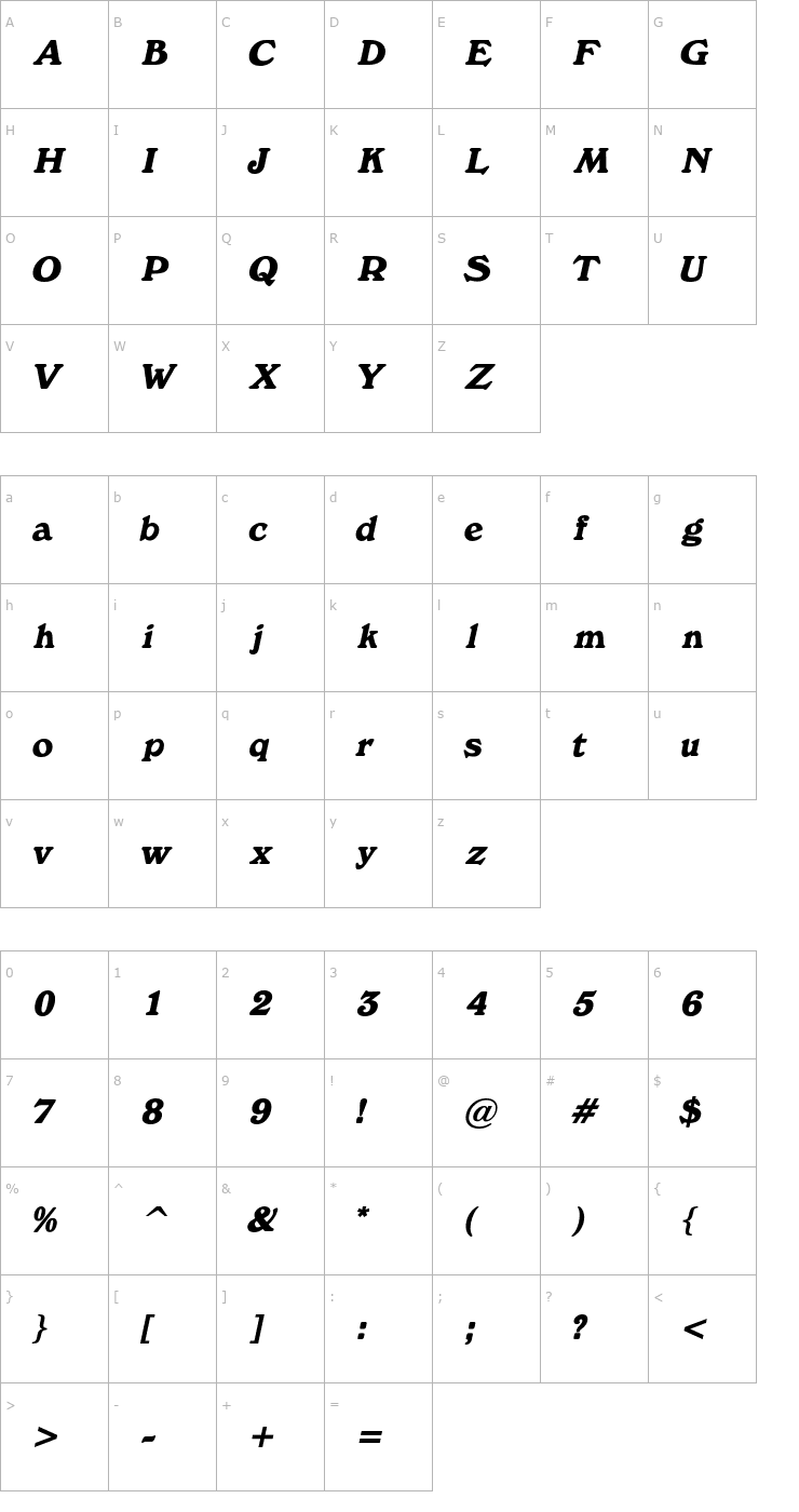 Character Map Buckingham BoldItalic Font