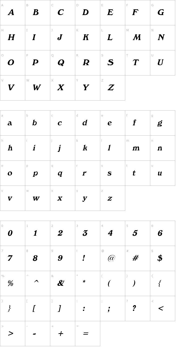 Character Map Buckingham LightItalic Font