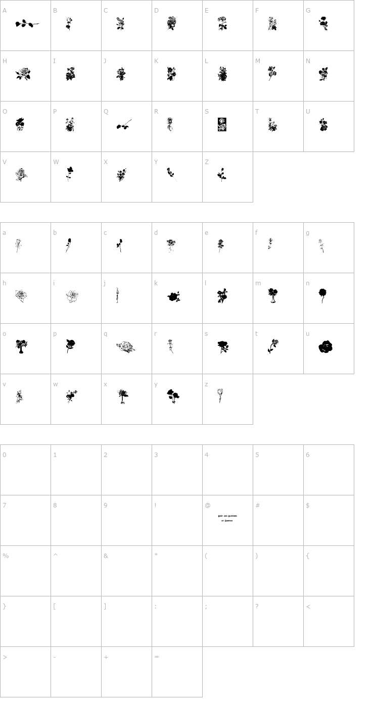 Character Map Buds and Blossoms Font
