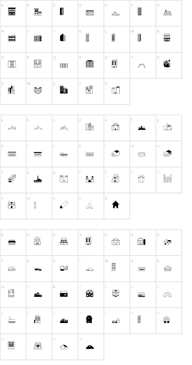 Character Map Buildings Font