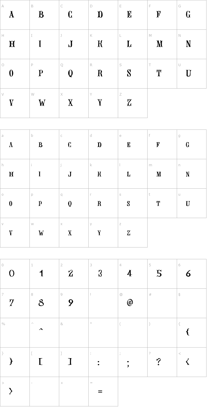 Character Map Bujardet Freres (Unregistered) Font