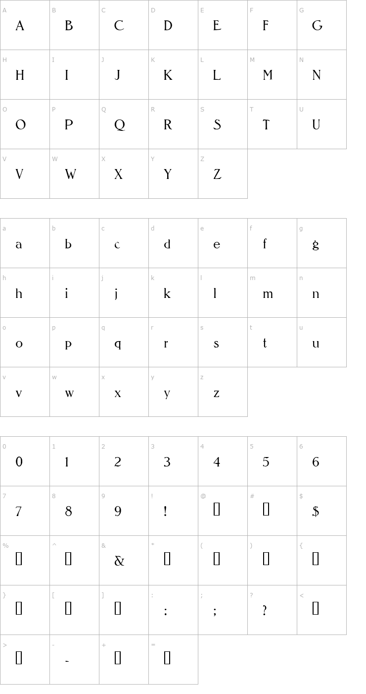 Character Map Bulfinch HPLHS Font