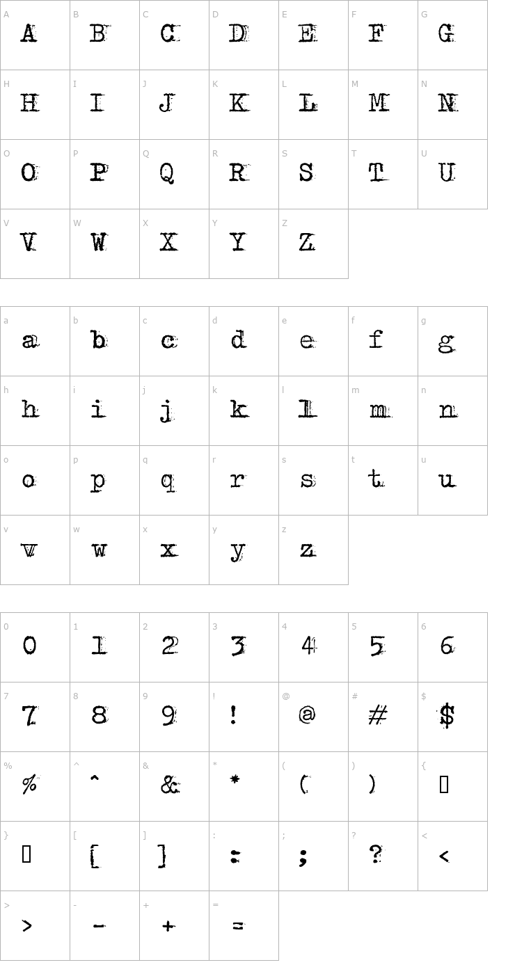 Character Map Bulky Refuse Type Font