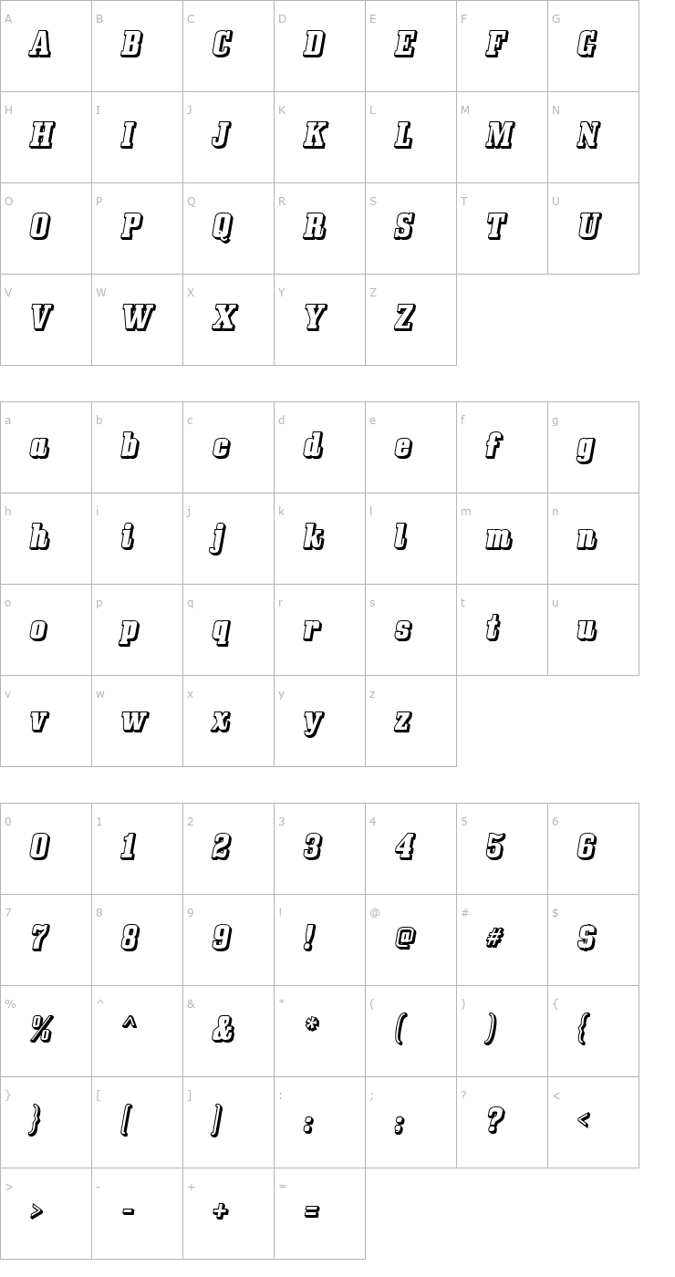 Character Map Bullpen 3D Font