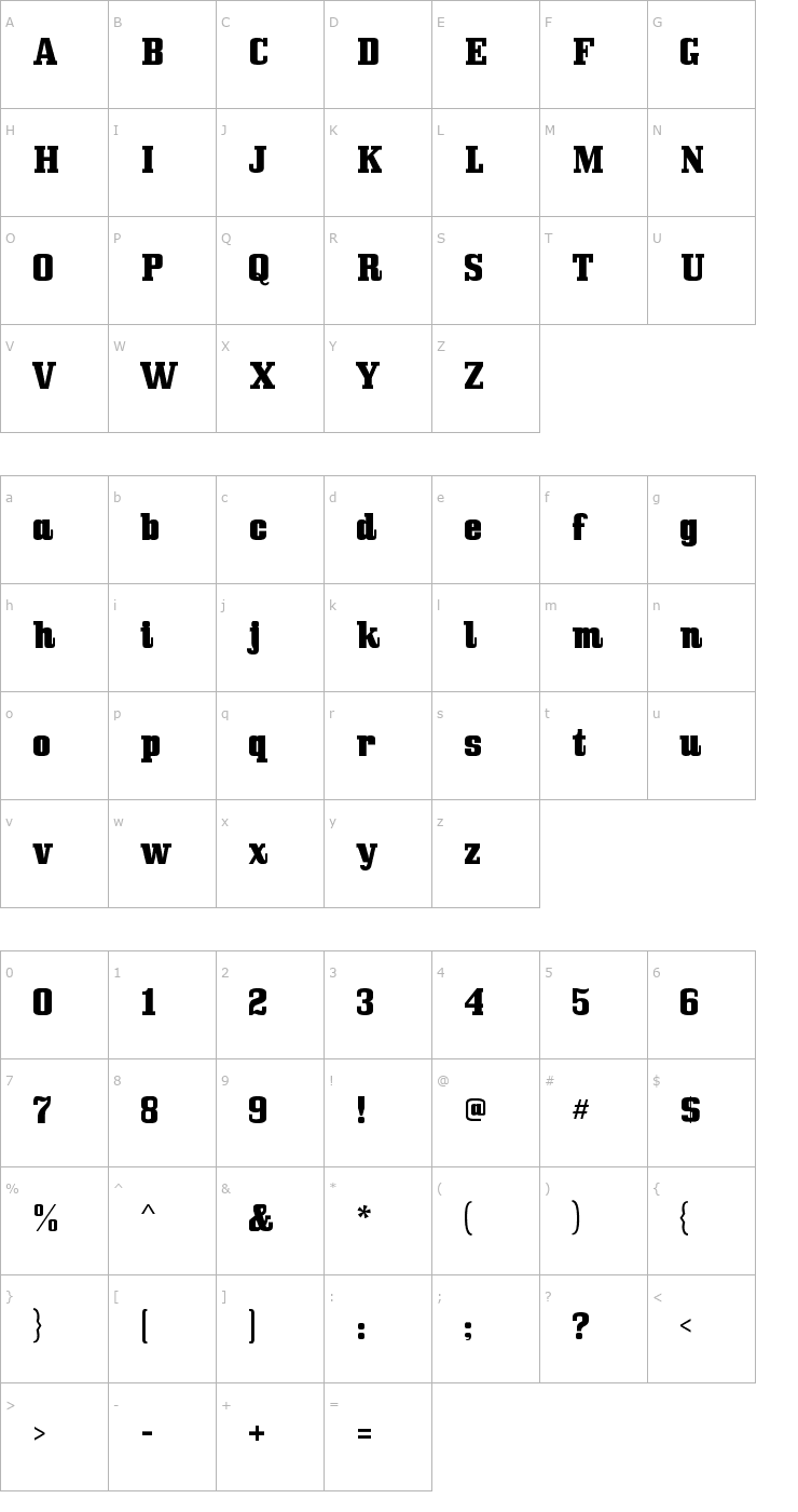 Character Map Bullpen Font