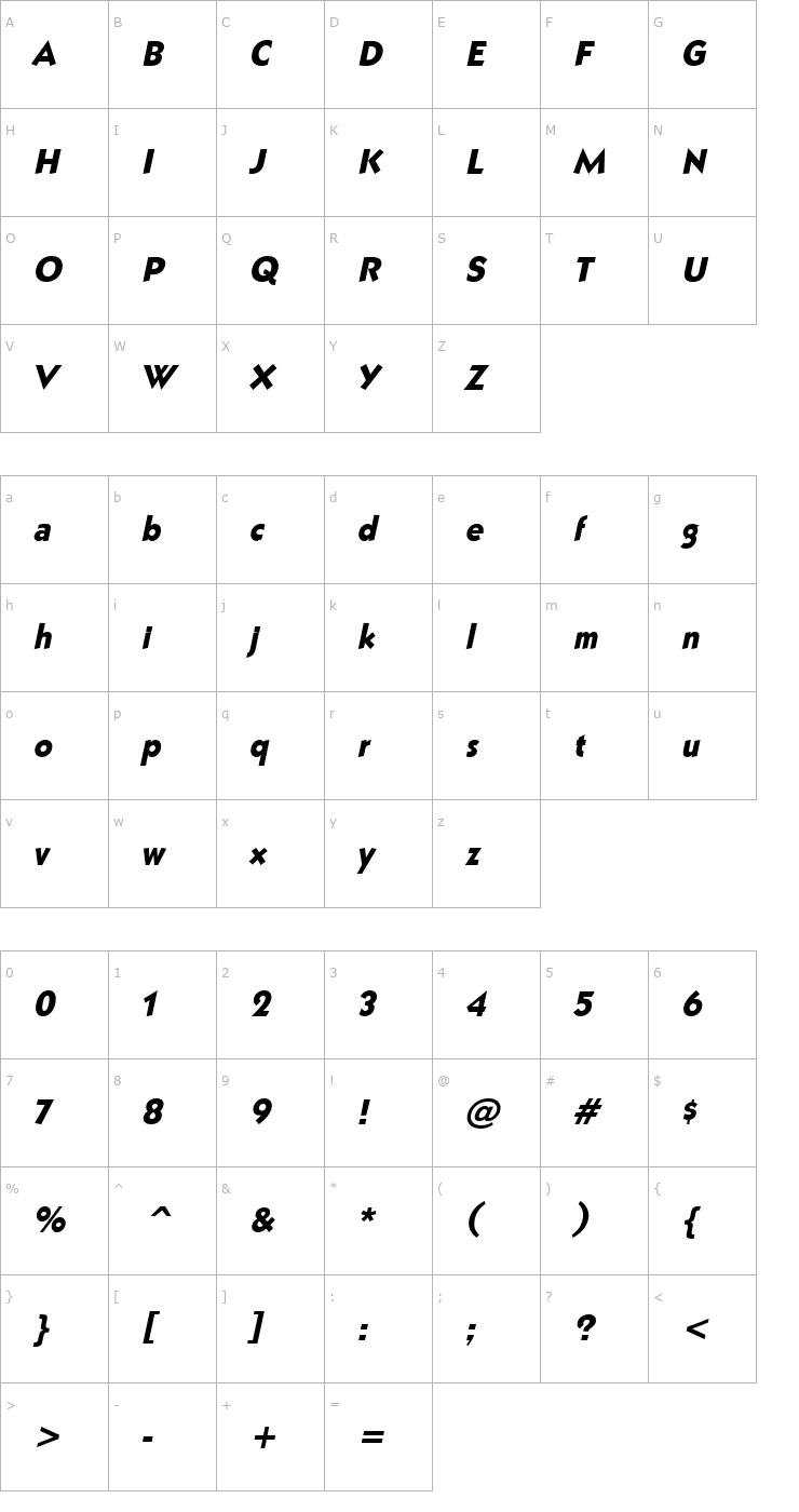 Character Map Bully Italic Font