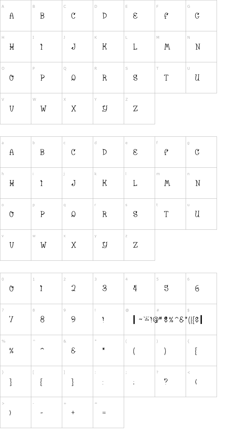 Character Map Bumble Bee BV Font