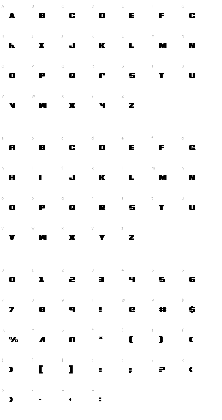 Character Map Bummer Condensed Font