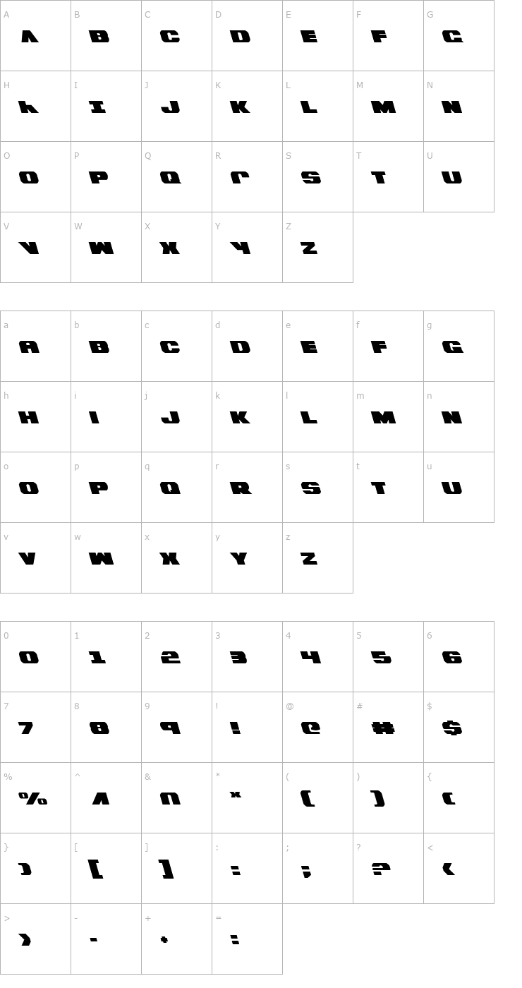 Character Map Bummer Leftalic Font